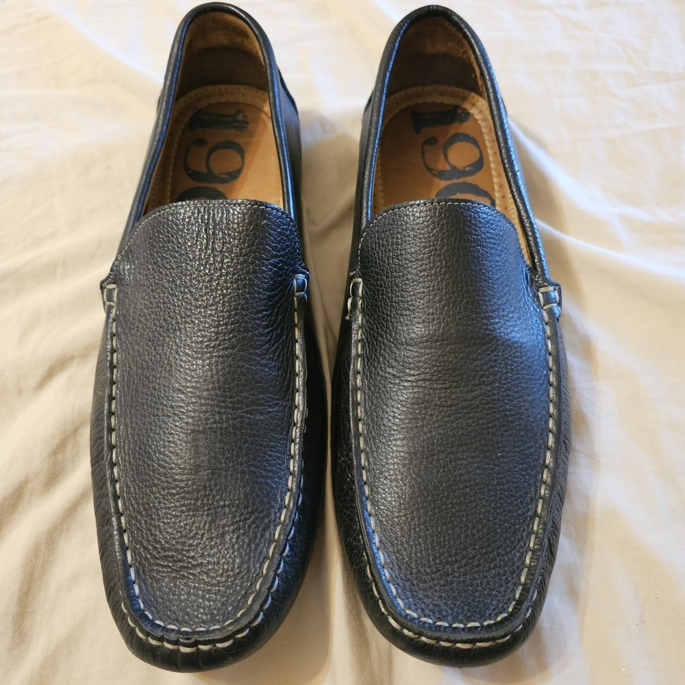 1901 Black Pebble Leather Driving Loafer Mens Shoe Sz 9.5M Brazil Non-Skid Sole